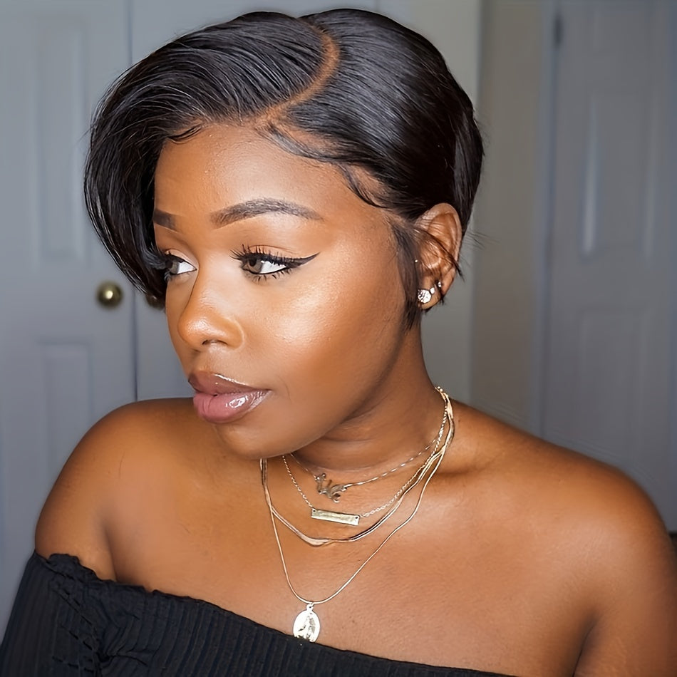 8 Chic Pixie Cut Human Hair Wig - Seamless 13x1 Transparent Lace Front - Natural Straight Bob - Easy-Part, Breathable - Perfect for Women Seeking A Stylish, Effortless Look